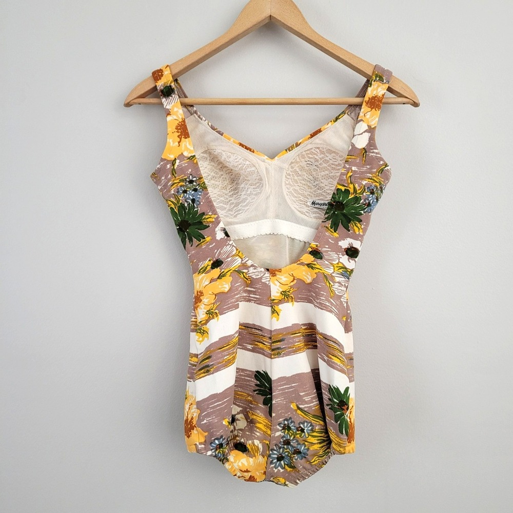 Vintage 1950s Floral One-Piece Swimsuit Rockabilly Pinup Hourglass Playsuit RARE - Picture 4 of 10
